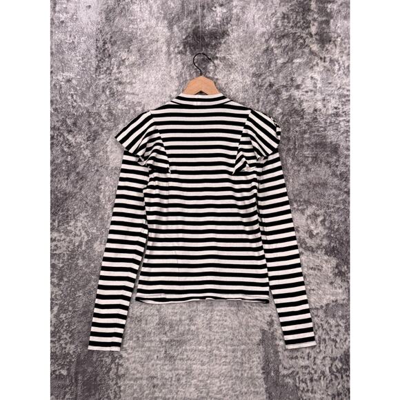 Veronica Beard Top Medium Womens Dawson Striped Long Sleeve Ruffle Ribbed - Picture 3 of 8